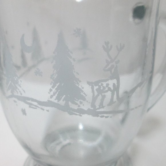 Anchor Hocking  Clear Glass Pedestal Mugs Set 2 reindeer trees Christmas Holiday - Picture 10 of 10